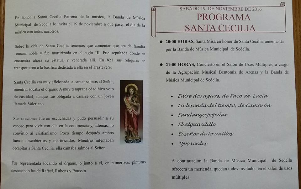 Día de la Música en Sedella (Santa Cecilia)  19 de Noviembre