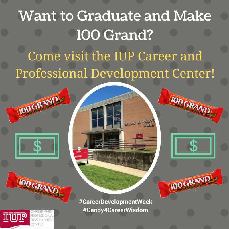 IUPCPDC's tweet photo. Come and visit the Career and Professional Development Center today, ask about our services and receive a free treat! #Candy4CareerWisdom https://t.co/OnBJ6Xwkgb