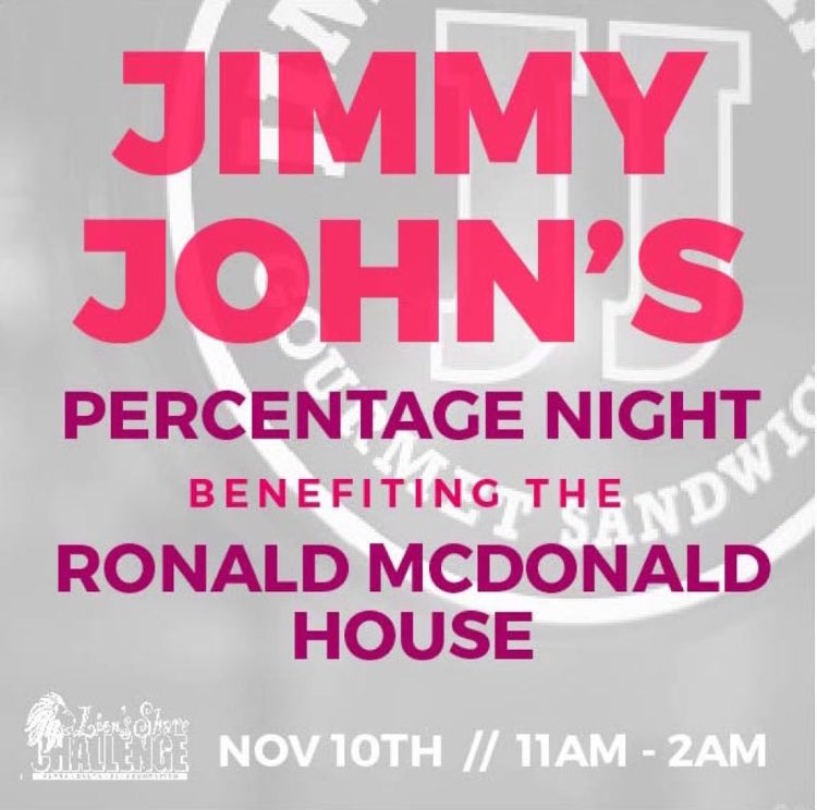 Make sure you come to Jimmy John's today from 11am-2am to support Ronald McDonald House!