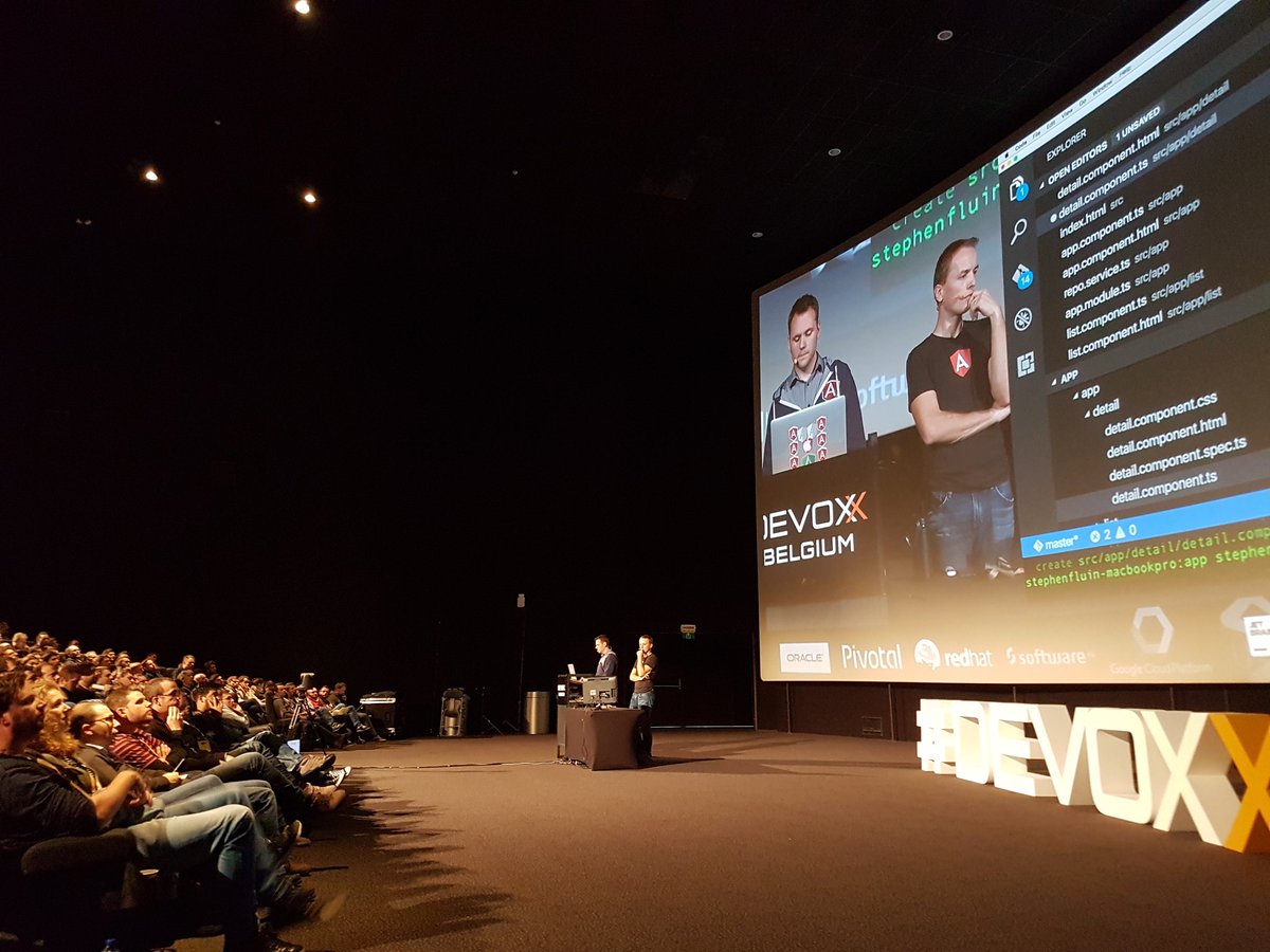 PeterHendriks80's tweet image. @stephenfluin doing live coding in front of 900 people and @IgorMinar #angular2 #Devoxx2016