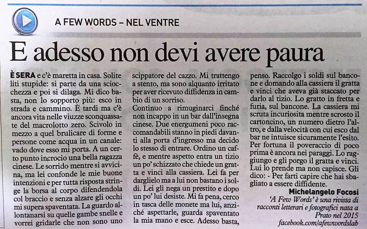 Continua la nostra rubrica #NelVentre per @Nazione_Prato
Michelangelo Focosi ci porta sulle vie della diffidenza.
@Gio_Bernardini @jpoli6