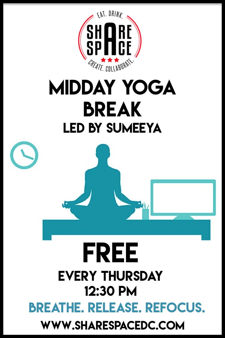 Don't miss out on our FREE #yoga session today at 12:30pm. Stretch it out and then stay for brunch. #breathe #release #refocus