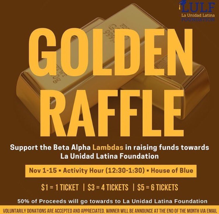 Support the Beta Alpha Lambdas as they raise funds for La Unidad Latina Foundation during activity hour from November 1-15 🔱