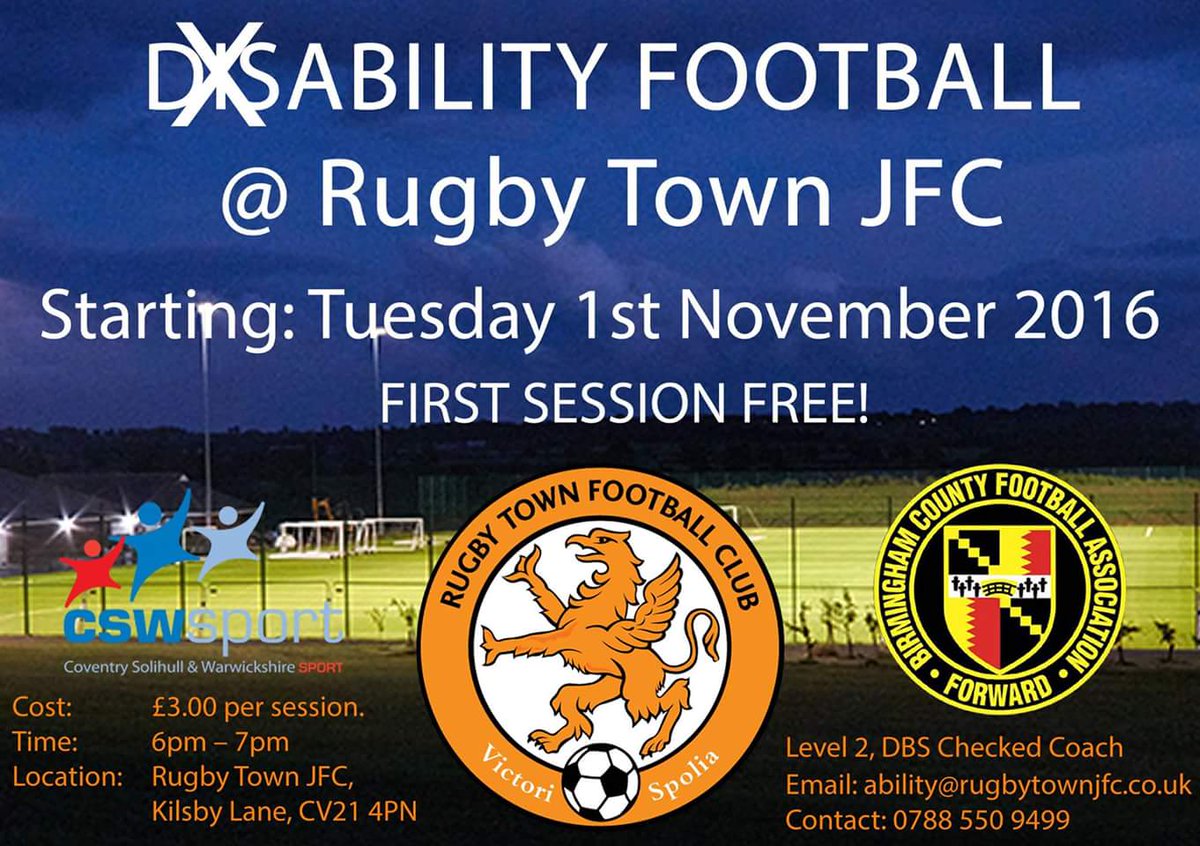 @_SupportSport Inclusive Football Sessions every Tuesday 6-7 Rugby Town JFC Kilsby Lane.