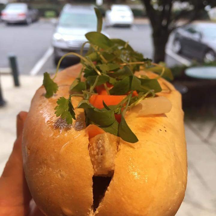 Today's Tofu Bahn Mi Lunch Special!
*Crispy Tofu
*Roasted Garlic Aioli
*Daikon and Carrot Pickles
*Jalapeno 
*Micro Cilantro