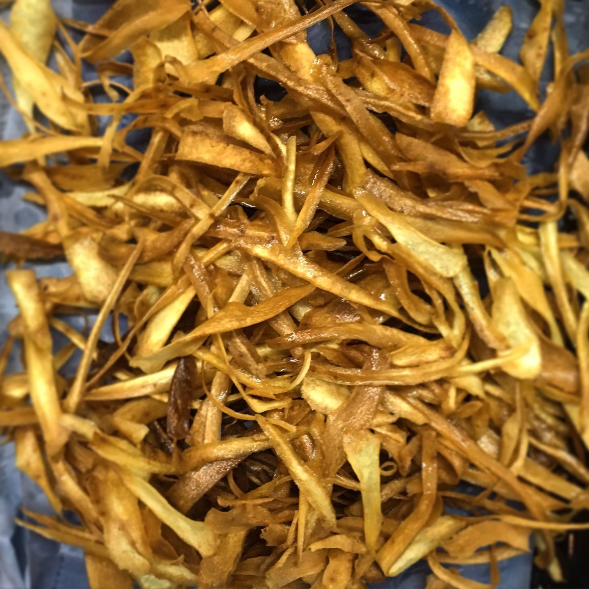 Parsnip crisps - shave parsnips, deep fry in rapeseed oil and season for a perfect crunchy companion to soups and stews!