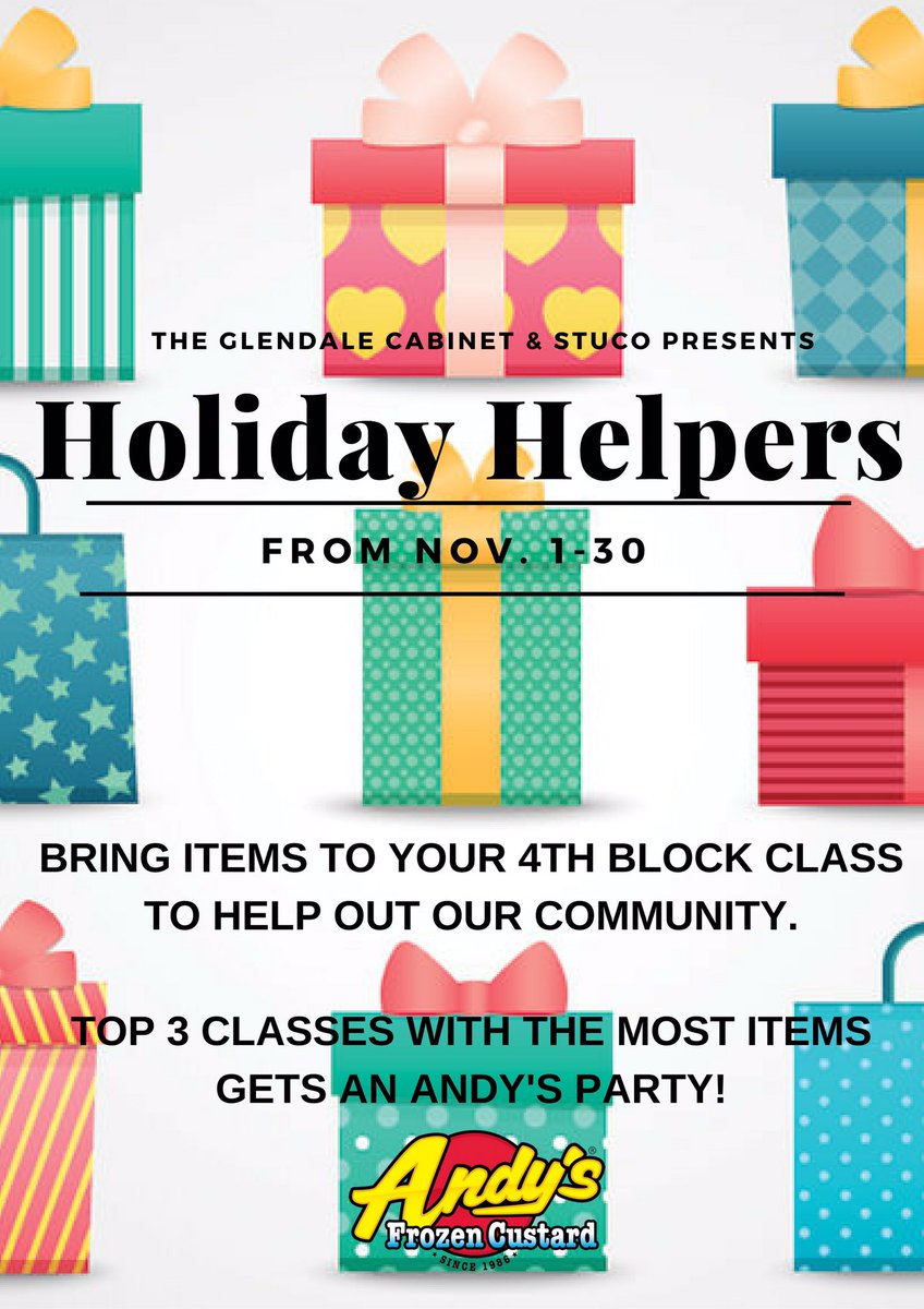 GHSstuco's tweet photo. Help Glendale Help Others! Join the 4th block contest between classes! #giveback #sharingiscaring 🎁 https://t.co/Bt474NnaZy