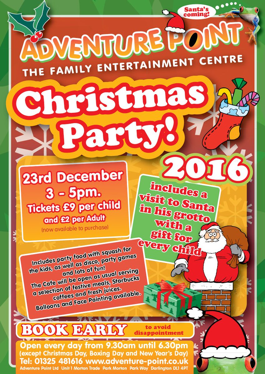 Adventure_Point's tweet image. Tickets are now on sale for our Christmas Party - call 01325 481616 to get yours early and avoid disappointment!