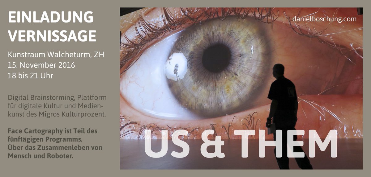 Invitation to #US&amp;THEM
Tuesday 15. November 2016, 6-9 PM
Kunstraum Walcheturm, Zürich
Showing my #FaceCartography
pictures