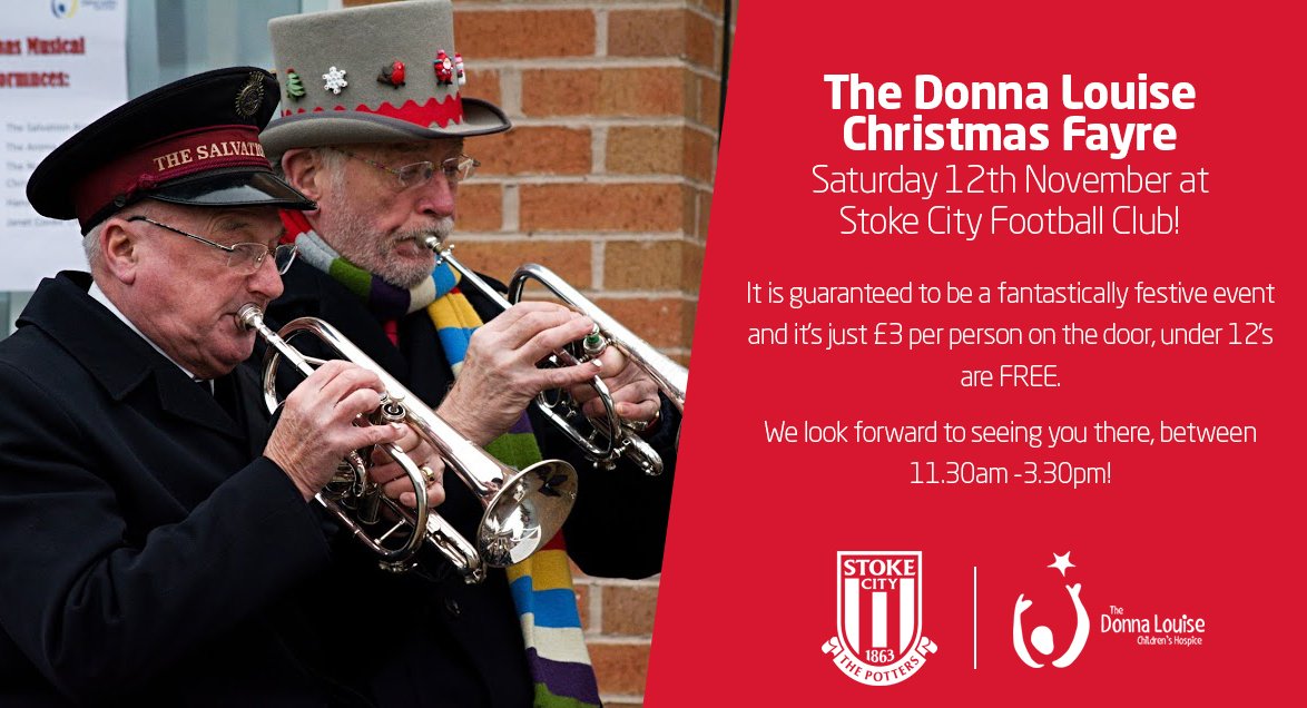 stokecity's tweet photo. Come along to The Donna Louise Christmas Fayre on Saturday 12th November at Stoke City Football Club! https://t.co/NnaMF65jU1