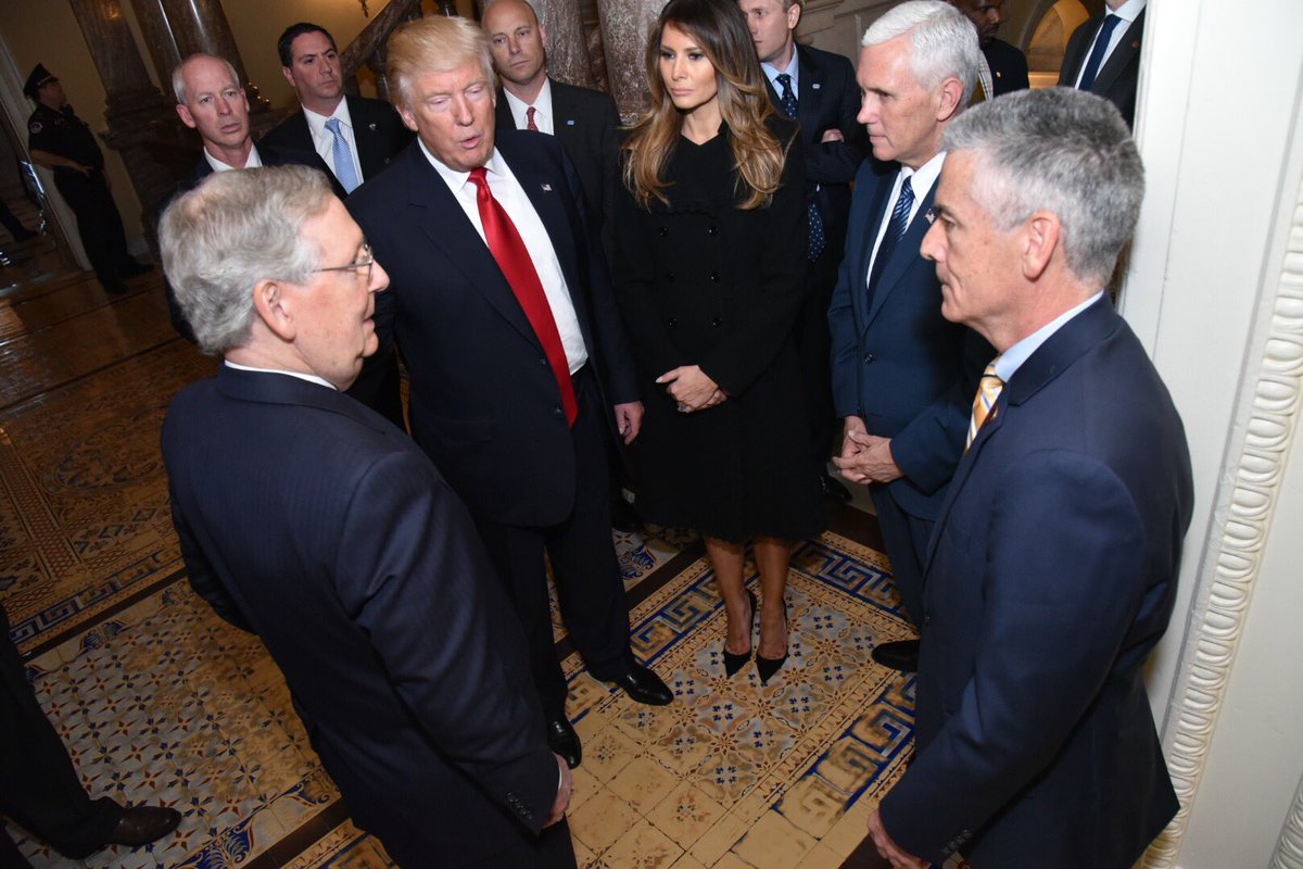 Mike_Pence's tweet photo. Warm welcome from @SenateMajLdr this afternoon. We're eager to work alongside you as we strive for a safer, more prosperous America. https://t.co/ekTXMrhWtW