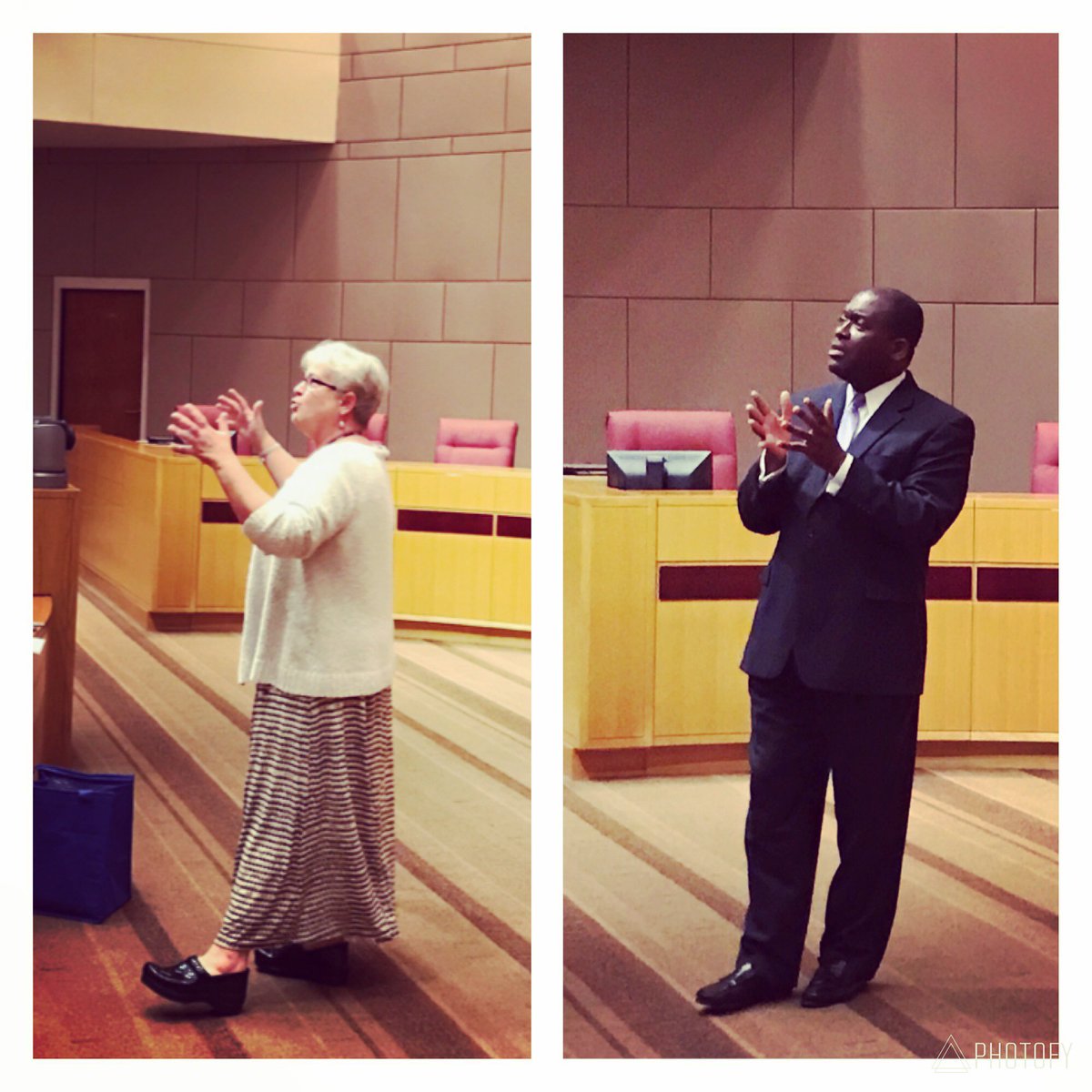 Leadershipclt's tweet photo. Sophia Hollingsworth (LC33) &amp; @TrevorMFuller kicking off #government day for #LC38.  #leadership #mecklenburgcounty #cityofcharlotte https://t.co/J6lexZWlkB
