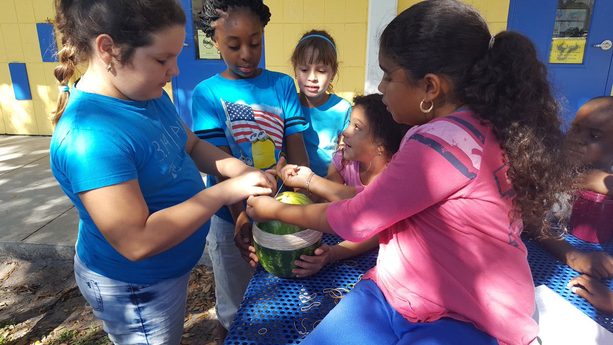 HCPSClairMel's tweet photo. How many rubber bands will it take to crush the watermelon? @HCPSArea5 @edfluencer  #STEM https://t.co/J2yDInU8aw