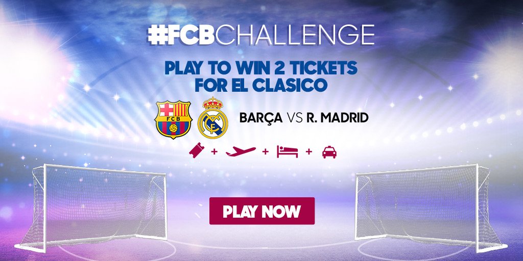 FCBarcelona's tweet photo. The most viewed sporting event awaits. Play #FCBchallenge to win 2 tickets for el Clasico. https://t.co/Ca3rs56JEs https://t.co/u6lBAXdYK6
