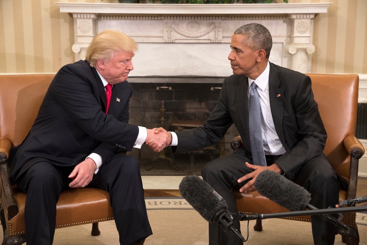 Y2SHAF's tweet photo. Obama and Trump both look like two kids who's mothers forced them to apologize to each other https://t.co/WpOtXfKmF3