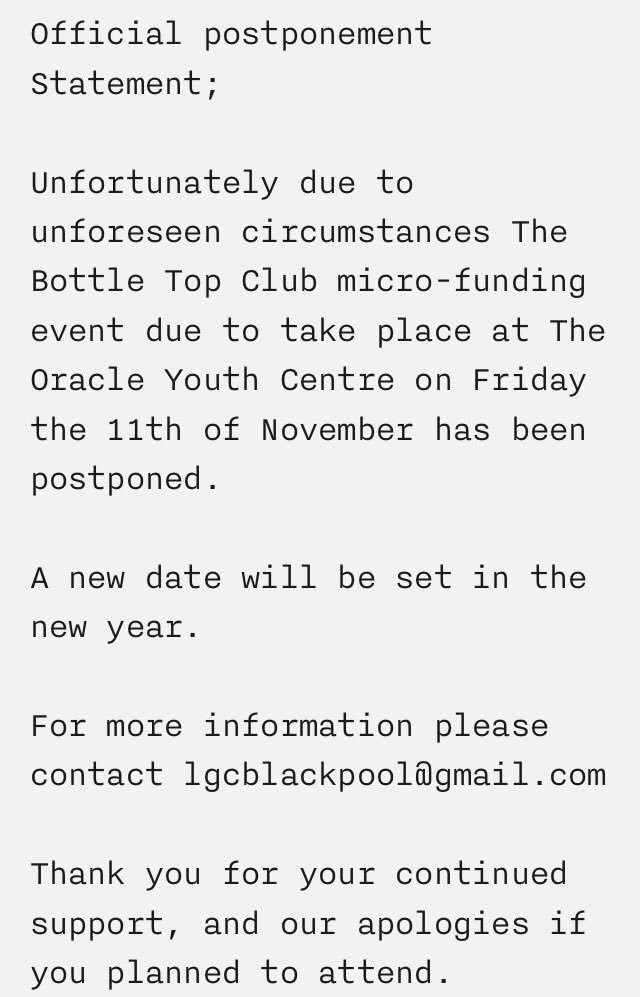 creativebpool's tweet image. Unfortunately tomorrow nights The Bottle Top Club event has had to be postponed. Apologies from the team.