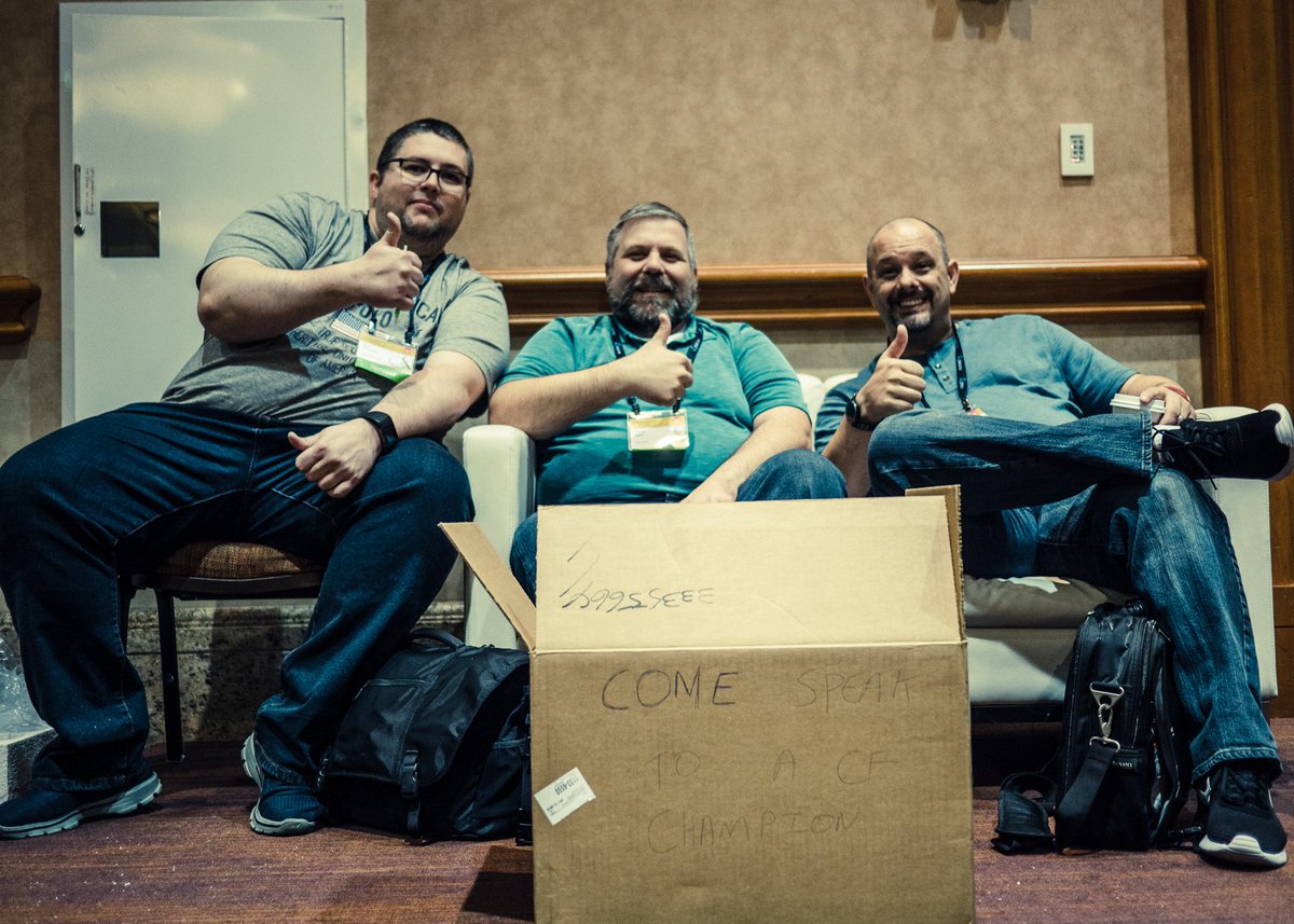CFJamesAllen's tweet photo. "ColdFusion Champions" at #cfsummit2016. @BigMadKev @dfgrumpy https://t.co/L2CqRUxEfI