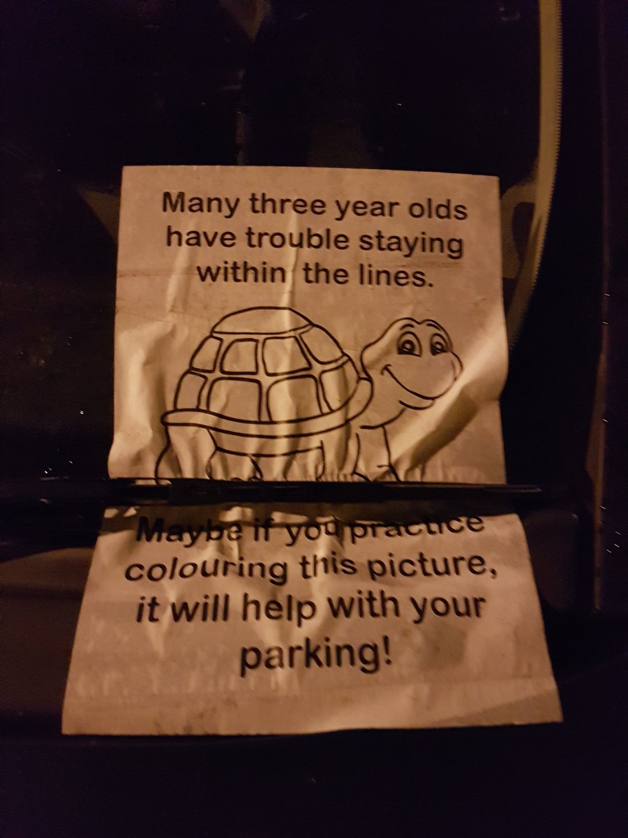 NottmCPCops's tweet photo. Tonight I spotted a car parked at a very strange angle, with a sign left on its windscreen. It was better than any I had! #nottm #parking https://t.co/0WXUmTcjyE