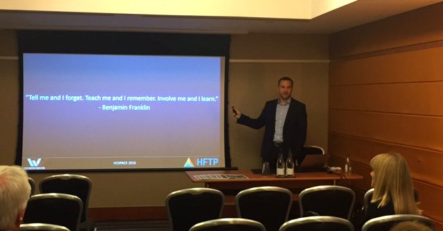 HFTP's tweet photo. #HFTP Global President, Lyle Worthington, CHTP leading a session called "Designing the User Experience" at #HOSPACE2016 https://t.co/7rIKyjipzX