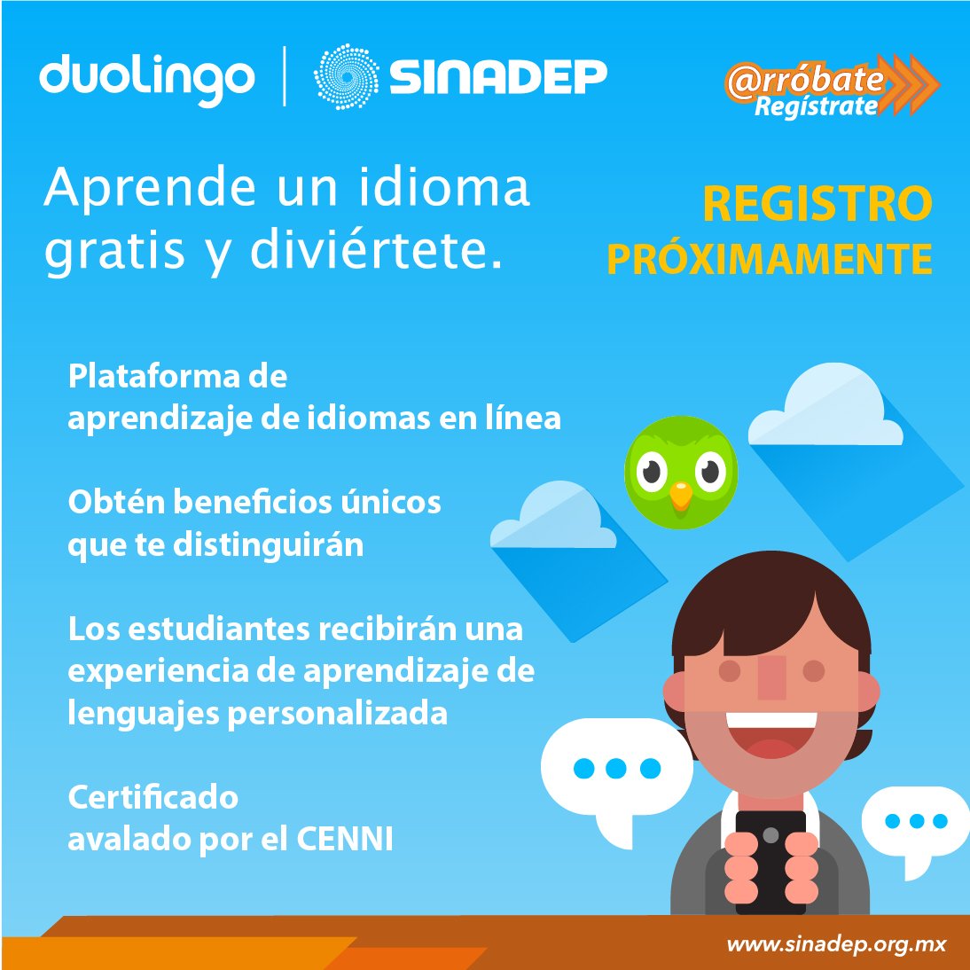 RazonSalomon's tweet photo. #SINADEP y #Duolingo traen para ti una manera fácil, gratis y divertida con la cual podrás aprender inglés.

Próximamente más detalles. https://t.co/xcbcqRtLWE