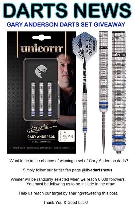 GARY ANDERSON FREE DARTS GIVEAWAY!

RT this post &amp; follow us to be in the chance of winning!