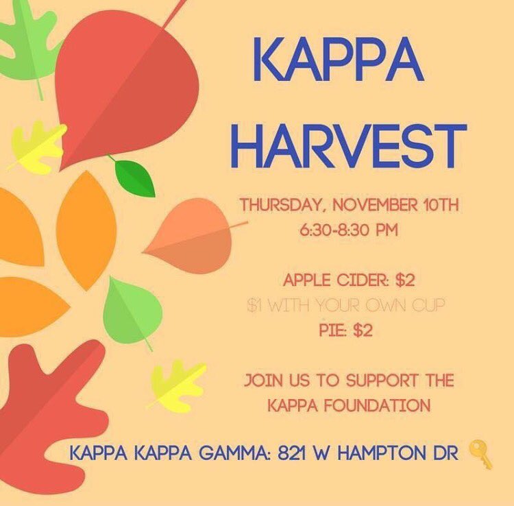 Major 🔑 alert: head to <a href="/ButlerKKG/">Butler Kappa</a> tonight from 6:30 to 8:30 for Kappa Harvest!
