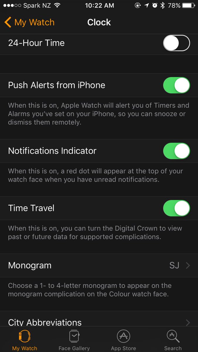 samjarman's tweet photo. Ah, there’s the setting to turn on Time Travel in watchOS 3. 

(On iPhone) Watch > Clock https://t.co/bFOqFkt8fD