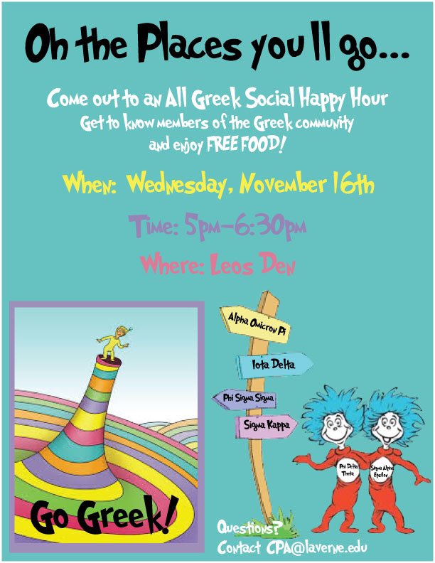Come out to an all Greek event next Wednesday Nov 16th! Free food and meet the orgs!