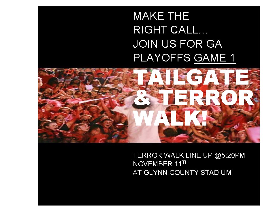 GASection's tweet photo. 1st round of playoffs tomorrow night @ Glynn county stadium #terrortown ‼️‼️‼️ https://t.co/lB3Om9zBtF