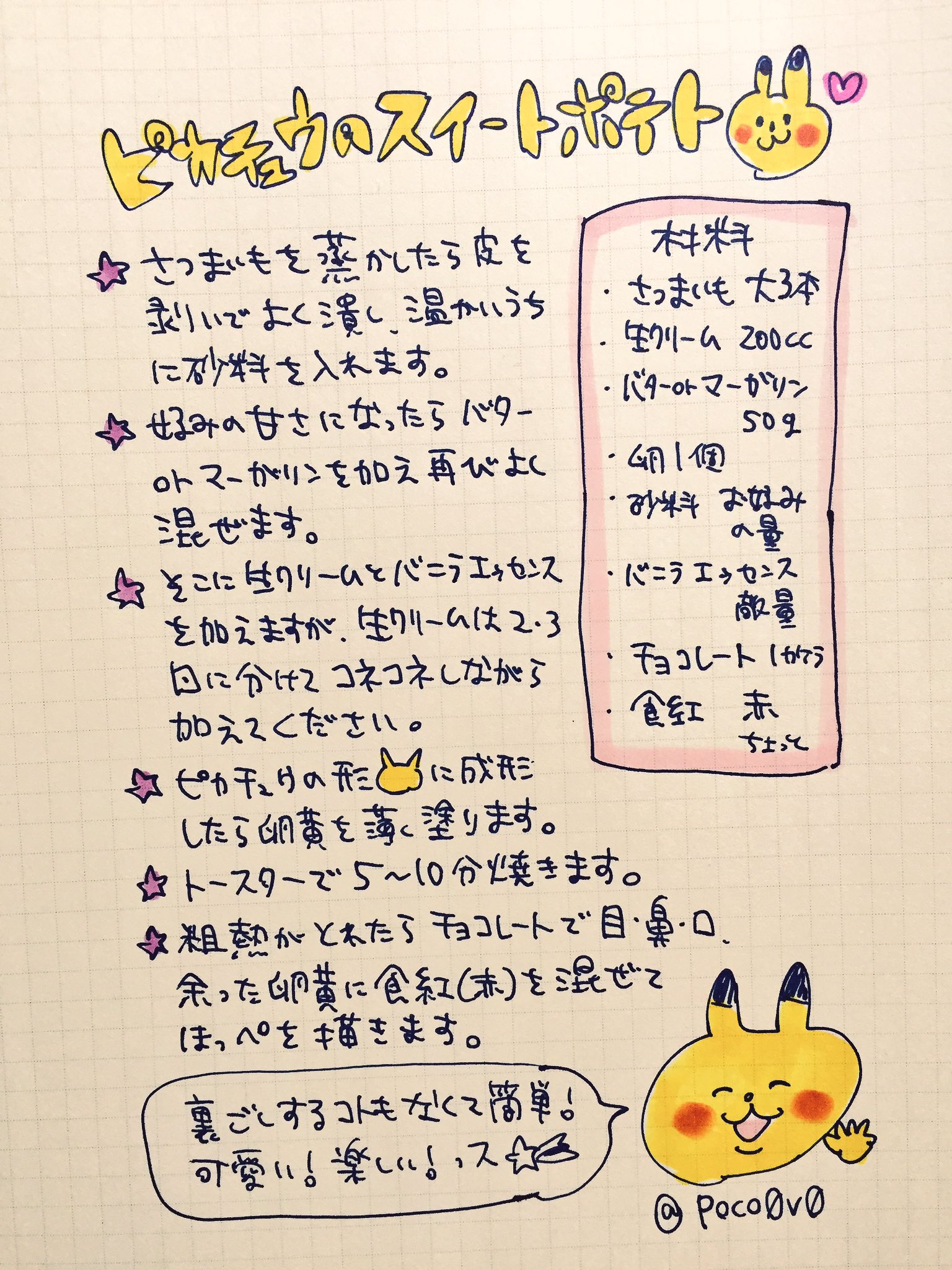 Poco ピカチュウのスイートポテト レシピ ピカチュウの顔描く時のポイント