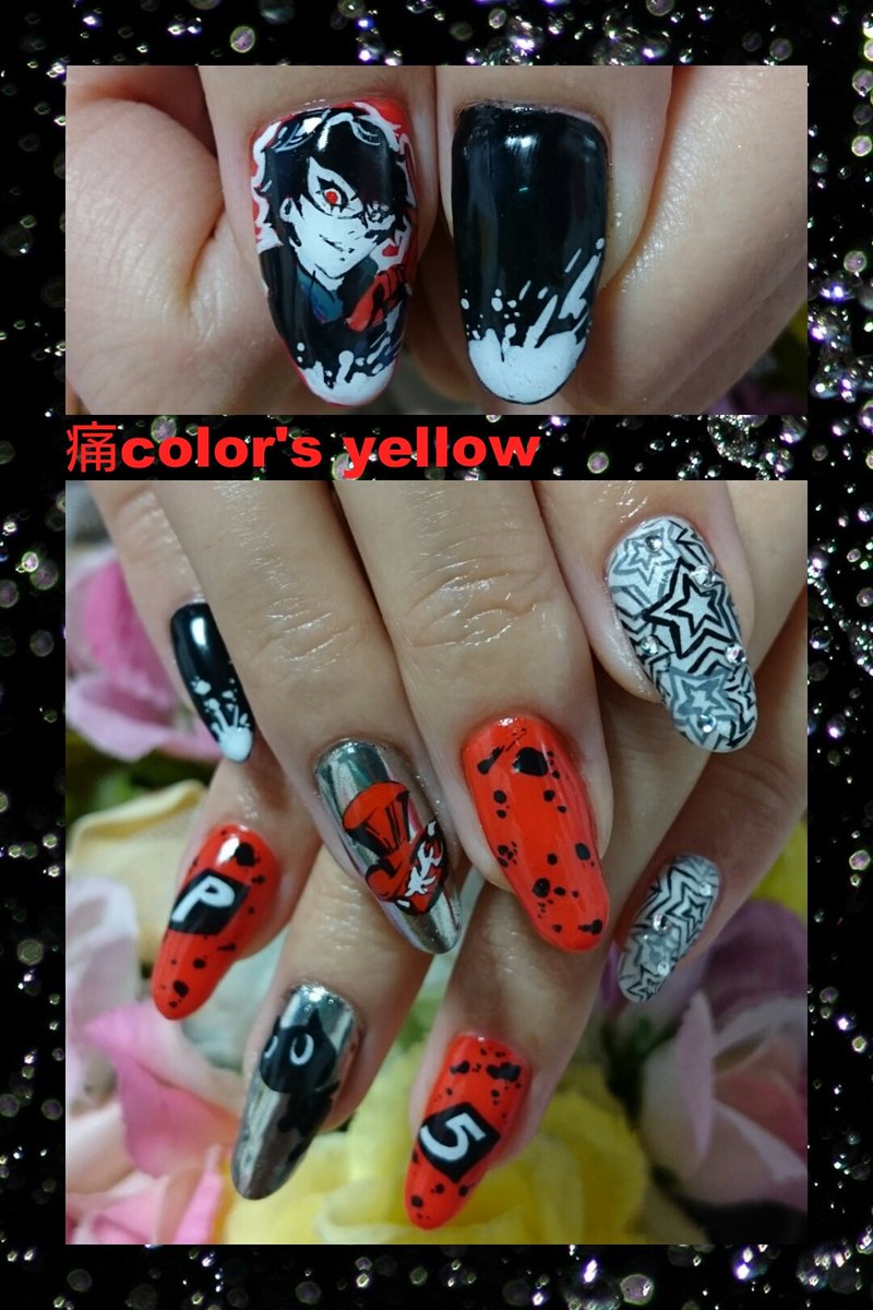 Color Sタカハシミワ Auf Twitter お客様オーダー ペルソナ5痛ネイル 赤黒にミラーネイルも入れて めちゃくちゃカッコイイです O 痛ネイル