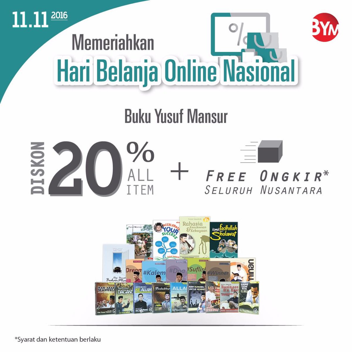 KHUSUS HARI INI! Bertepatan Hari Belanja Online Nasional, BYM memberikan DISC 25% ALL ITEM &amp; FREE ONGKIR ke sluruh nusantara! ☎️ 08161401166