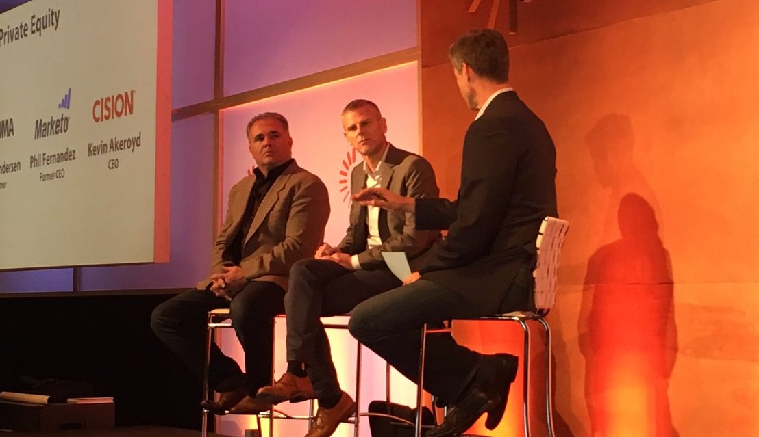 PRNewswire's tweet photo. .@Cision Kevin @Akeroyd, @bandersen2000 and Phil Fernandez, formerly @marketo at #DMS16/#DMSWEST16. https://t.co/07soRTT3iv