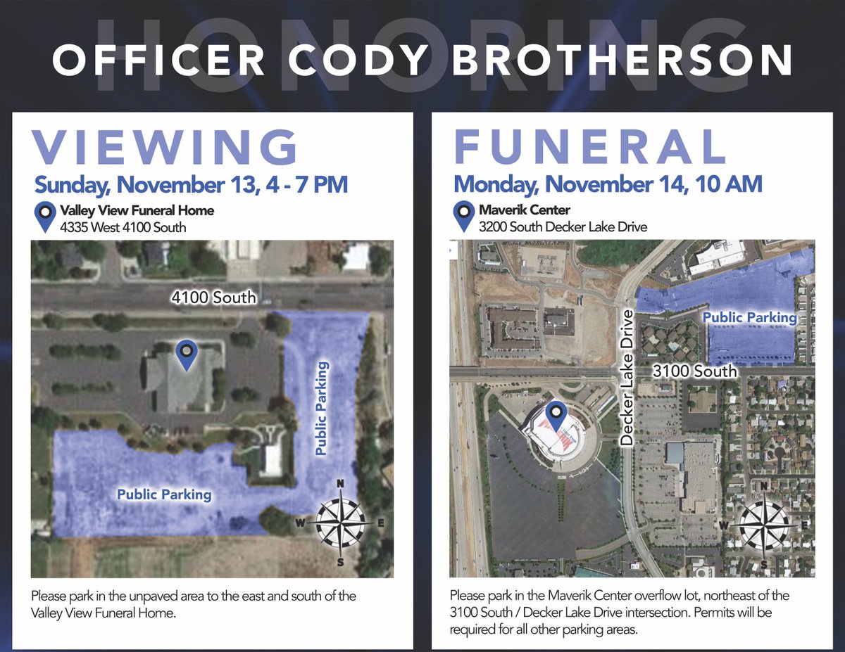 WVCPD's tweet image. Funeral plans and procession route for Officer Cody Brotherson have been announced. Please be aware of road closures. #OfficerBrotherson