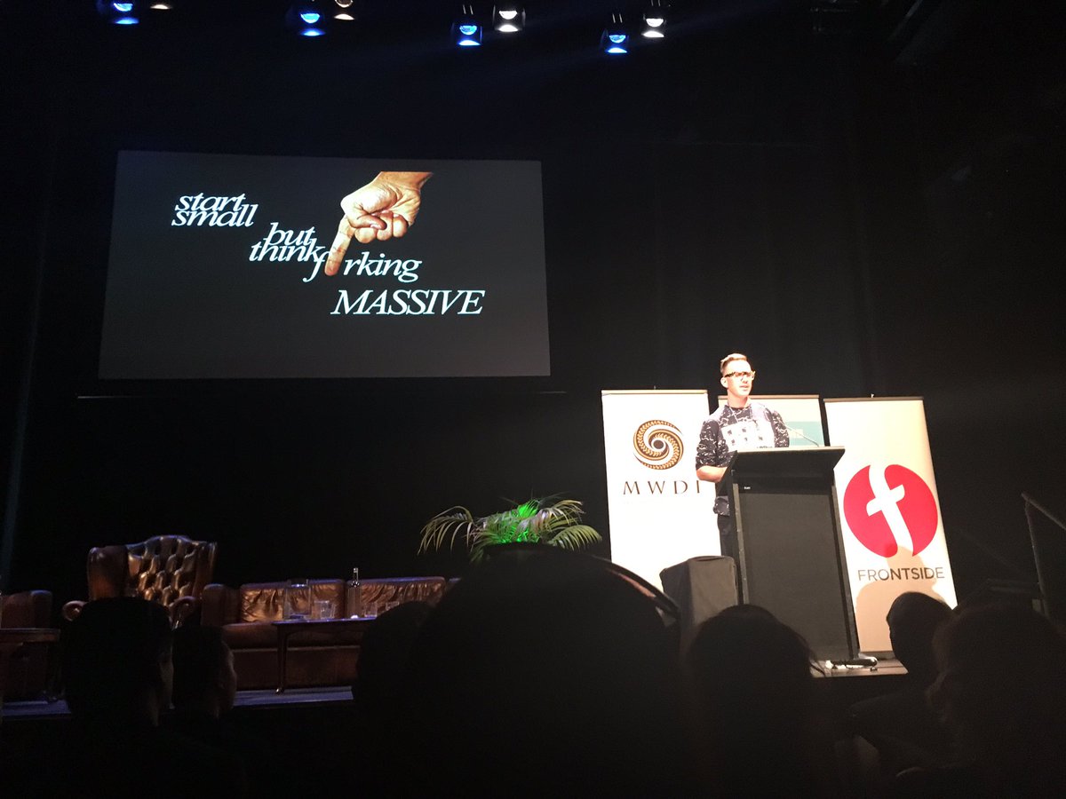 joshsaundersnz's tweet photo. "Start small, but think f*cking massive" -Matt Saunders #THELEAPNZ #ilabb https://t.co/Cs9GAgYCaV