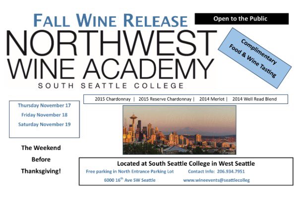 NWWineAcademy's tweet photo. Fall Release @NWWineAcademy next week from 1-7pm the 17th thru 19th come join us for complementary food and wine tasting https://t.co/05oieehLy4