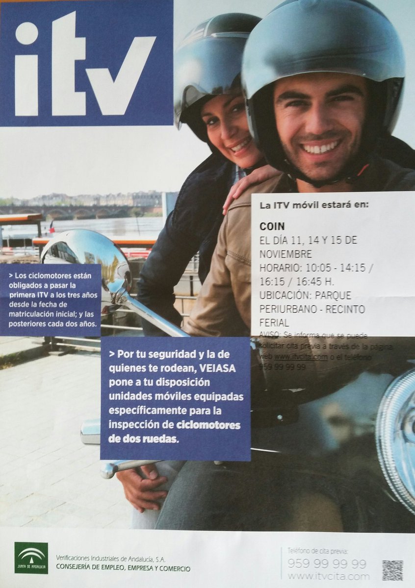 policiacoin's tweet photo. #ITVciclomotores días 11, 14 y 15 de noviembre 10.05 h a 14.15 h y 16.15 h a 16.45 h en el #ParquePeriurbano #RecintoFerial @AytoCoin https://t.co/ExT60BavtG