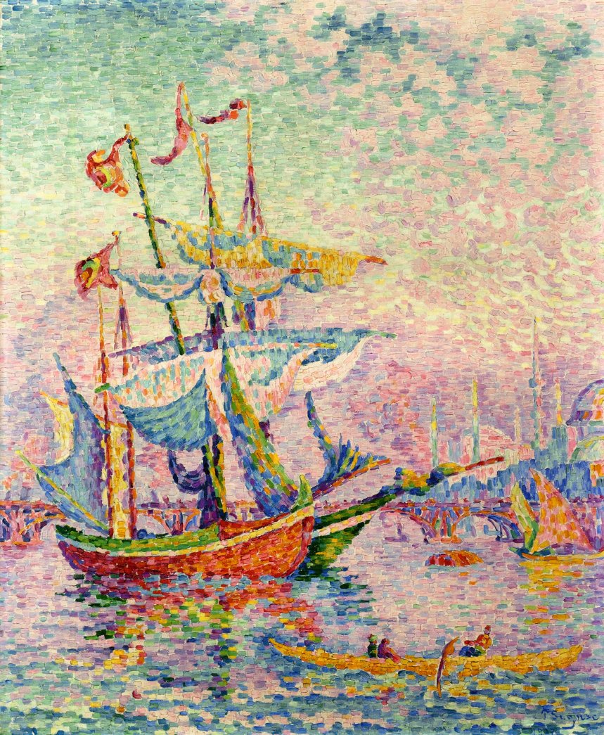 saatchi_gallery's tweet photo. Co-creator of pointillism Paul Signac was born #otd in 1863! We love the breezy majesty of his "Le Corne d'Or, Le Pont", finished in 1907. https://t.co/0gaHApz57f