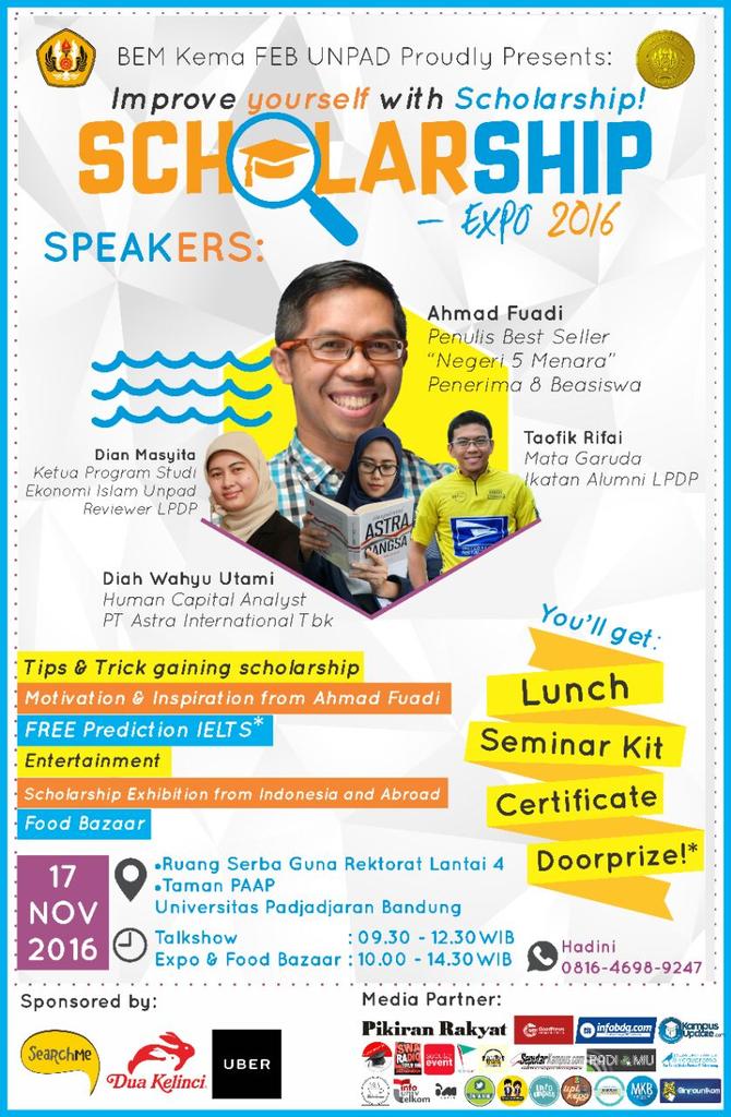 diahwutami's tweet photo. Scholarship Expo 2016 | Kamis, 17 Nov 2016 @Unpad | @bemkemafebunpad https://t.co/driqmhDG8F