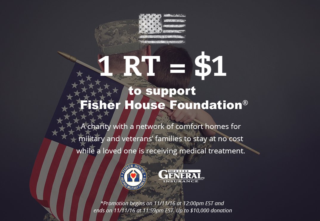 For every retweet, The General® will donate $1 to <a href="/FisherHouseFdtn/">Fisher House</a>*! #TheGeneralCares #VeteransDay