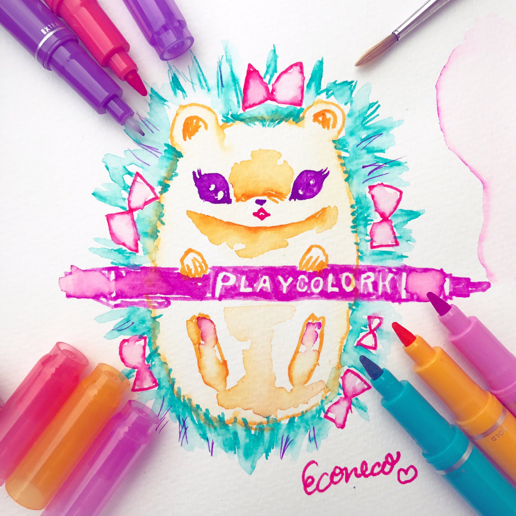人気商品！】 ひよこと猫ちゃん アクリル画直筆 絵画 - 絵画