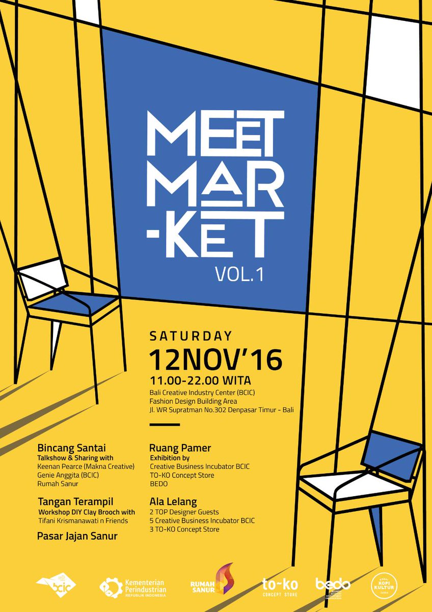 BcicOfficial's tweet photo. MEET Market Vol. 1. Greeting us tomorrow!
Saturday 12th, 2016.
11 am-10 pm WITA.
Fashion Design Building Area, Bali Creative Industry Center https://t.co/W0HaR7Ntku