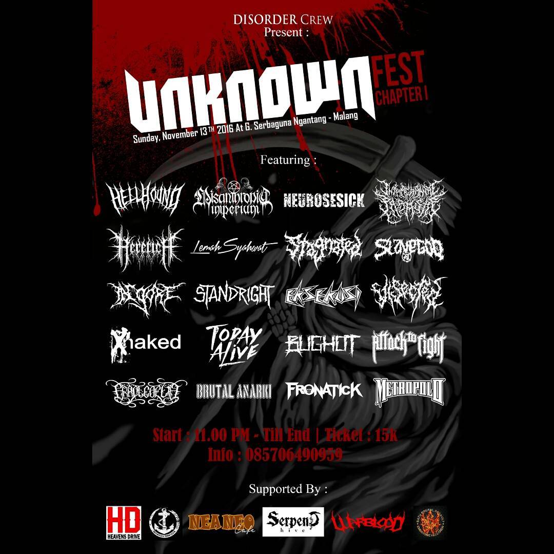 Kami onstage jam 15.00 di
"UNKNOWN Fest Chapter 1" Sunday, 13 November 2016 at G. Serbaguna, Ngantang - Malang.
