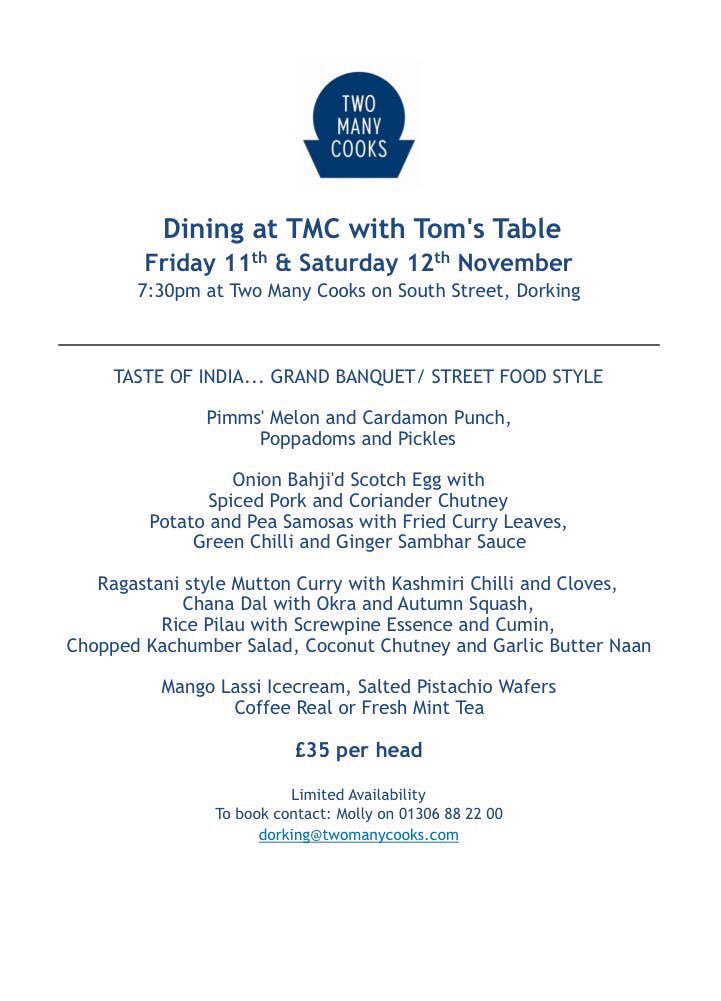 Amazing food at <a href="/TwoManyCooksLtd/">Two Many Cooks</a> #dorking supper club best onion Bhaji ever, great service fantastic setting. Thank you