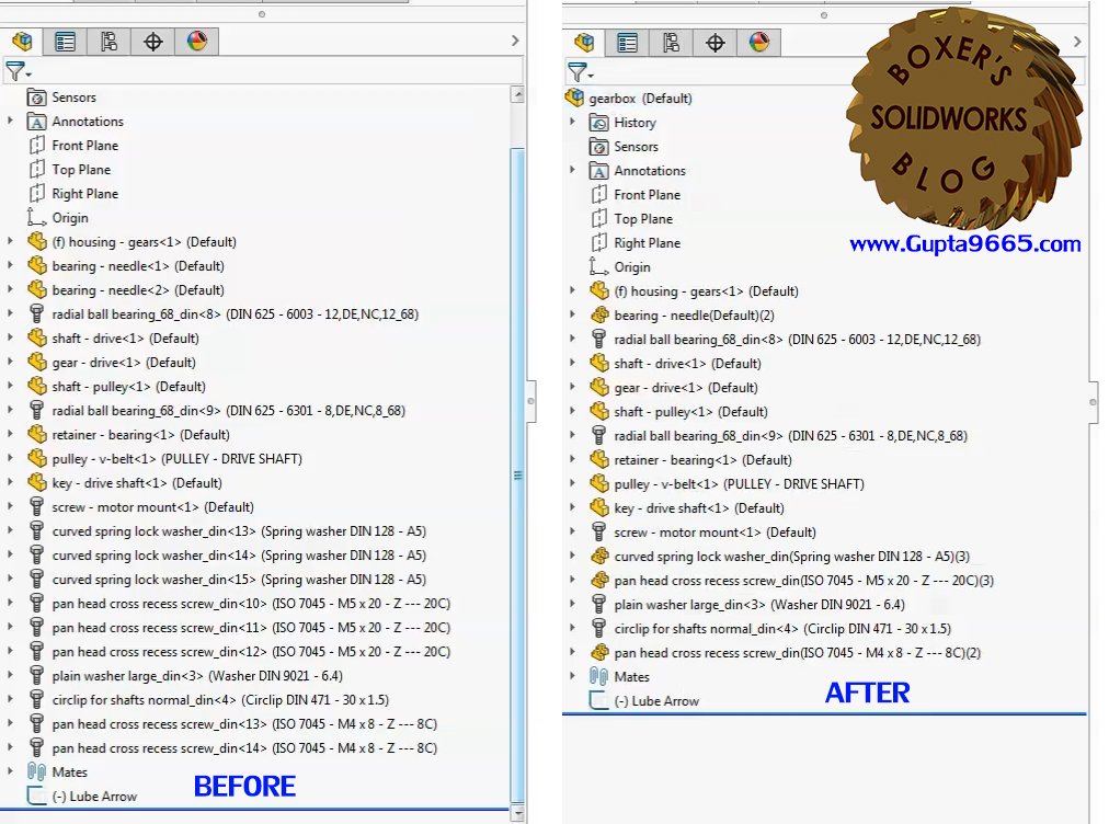 gupta9665's tweet image. What’s New in SOLIDWORKS 2017: Shorten Assembly FeatureManager Tree gupta9665.com/?p=12729 #SW17, #NewFeatures #GroupComponents