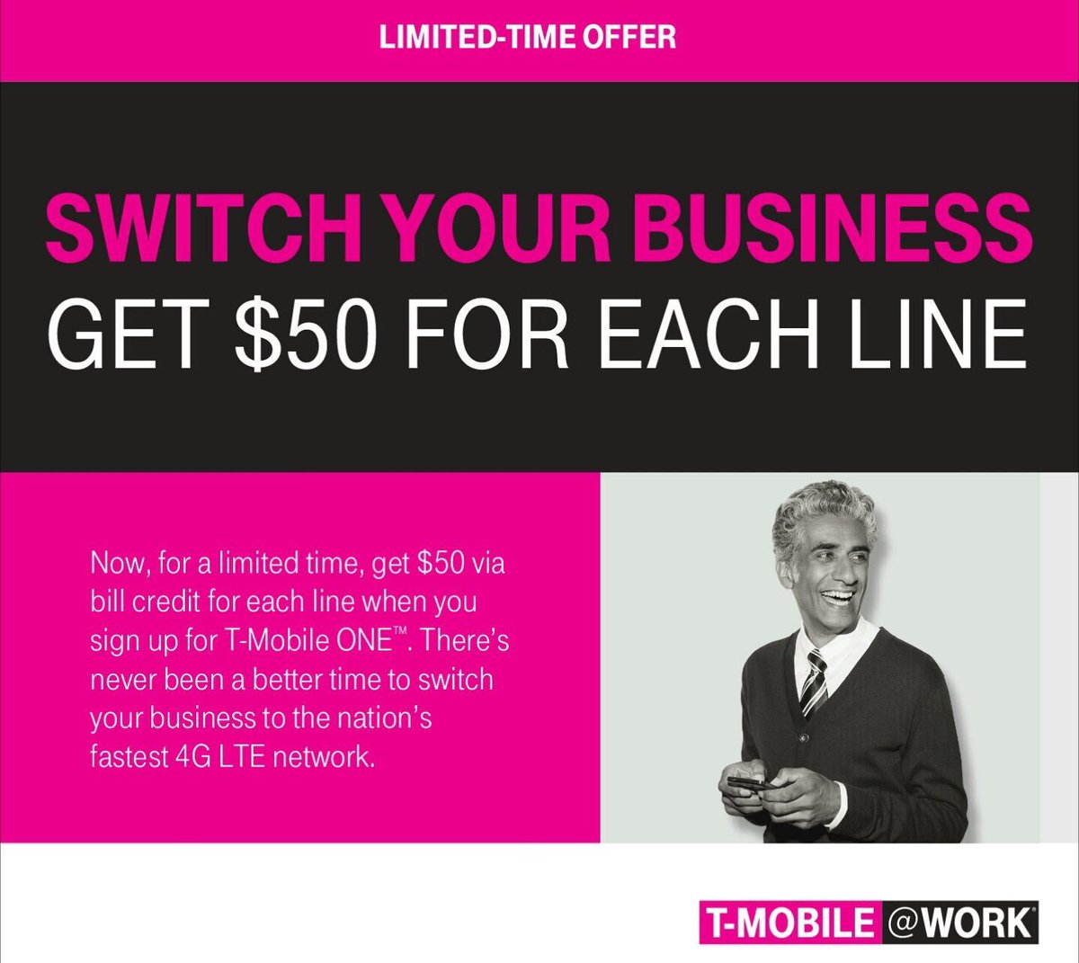 Switch Your Business to <a href="/TMobileAtWork/">TMobileAtWork</a> &amp; receive $50 for each line | LimitedTimeOffer. Visit <a href="/TMobile/">T-Mobile</a> @DudleySq #bostonmetro