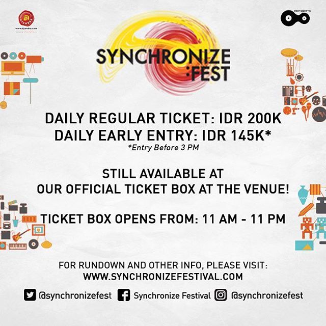 Tiket box mulai dibuka dari jam 11:00 WIB hingga 23:00 WIB. See you guys at #SynchronizeFest Day 3! <a href="/SynchronizeFest/">Synchronize Festival</a>