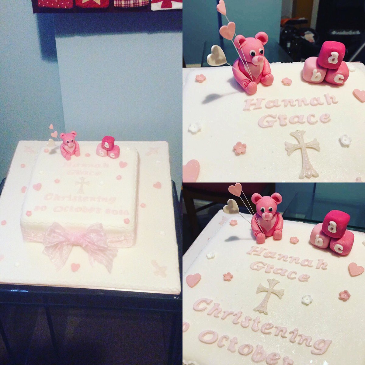wirralcakeco's tweet photo. Hannah's Christening Cake #portsunlight #Christening #cake #wirral #homebaker #homemade #pink #white #teddybear #celebration #religious https://t.co/uFR06WYUsH