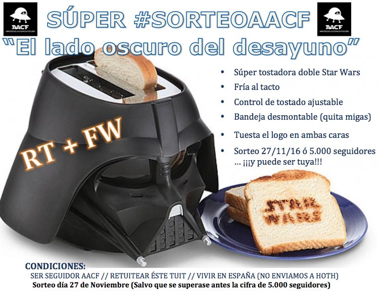 aacf_145's tweet photo. Lo prometido es deuda: #SorteoAACF ¡¡Participa y tendrás en tu mesa las tostadas más molonas de la galaxia!! Fácil: RT éste tuit y síguenos https://t.co/ugqsdmFxat