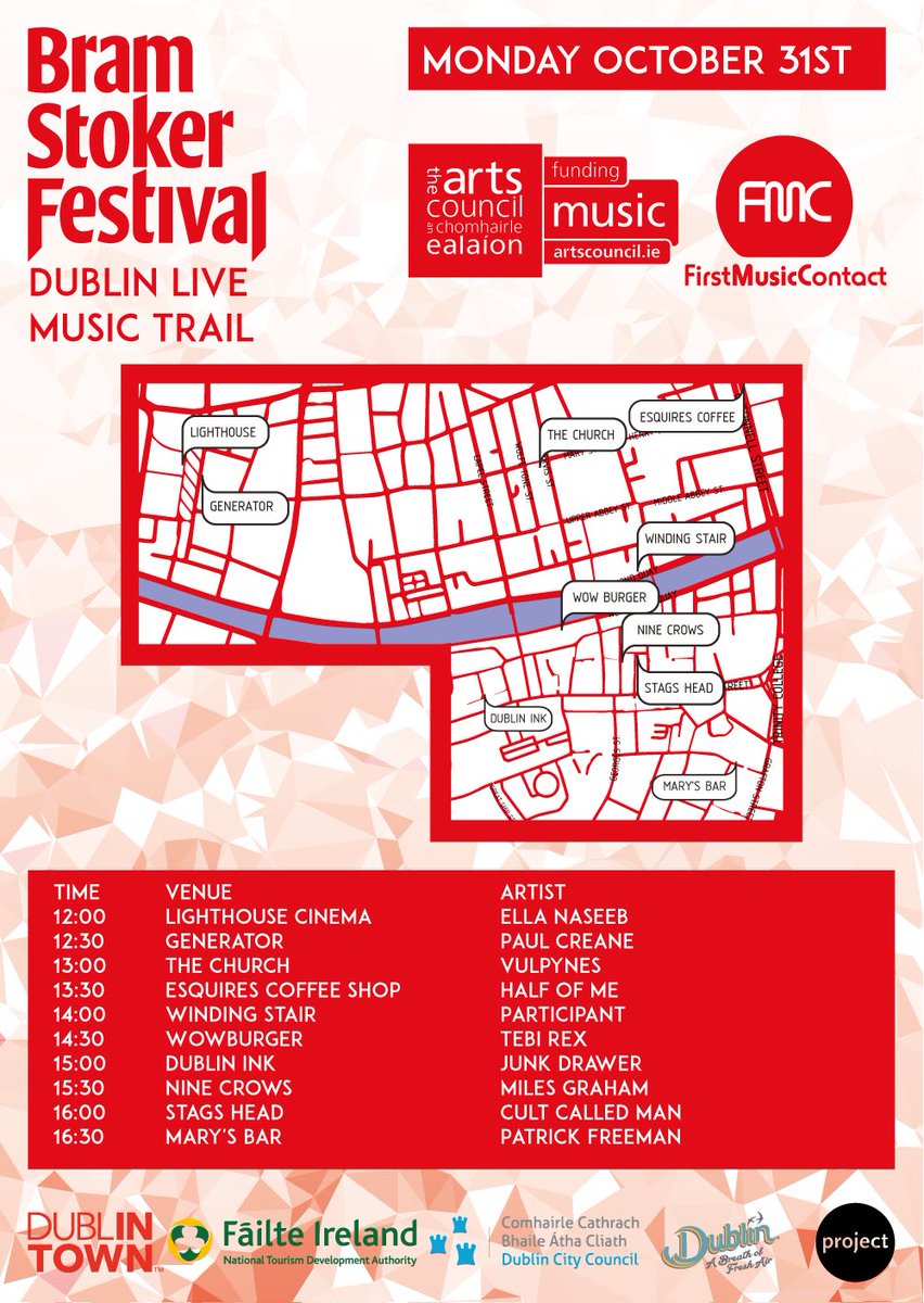 Playing #bramstokermusictrail tomorrow 4 Halloween tomorrow 1:30 Esquires Coffee shop O'Connell St <a href="/FMC_Ireland/">First Music Contact</a> @events_DCC <a href="/Failte_Ireland/">Fáilte Ireland</a>